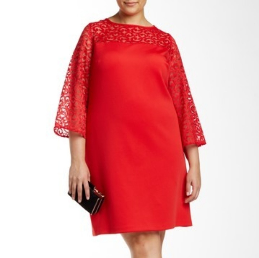 BOGO Sandra Darren 24W Red Lace Sleeve Dress